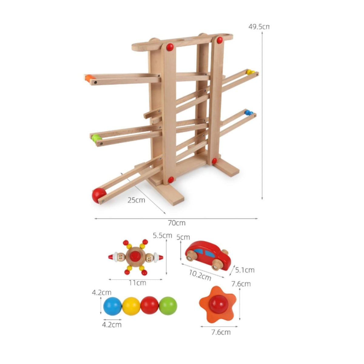 Children Track Slide Car Wooden Rolling Ball Toy with Multi Level Path and Colorful Vehicles and Effect Observation Suitable for and Birthday Gifts