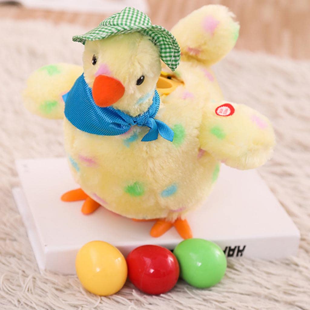 DuskHaven Electric Doll Hen Dancing Stuffed Animal Egg Laying Toy Interactive Suitable for Kids Educational Birthday, Yellow
