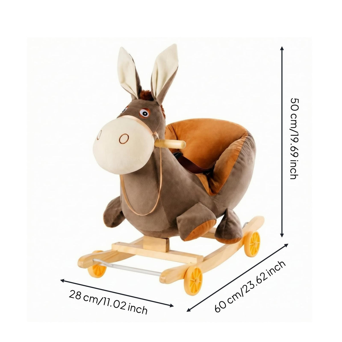 Soft Long-Eared Friend Rocking Toy Stuffed Animal Rocker with Wheels Motor Skill Developing Rocking Horse with Seat Belt for Young Children, Infants