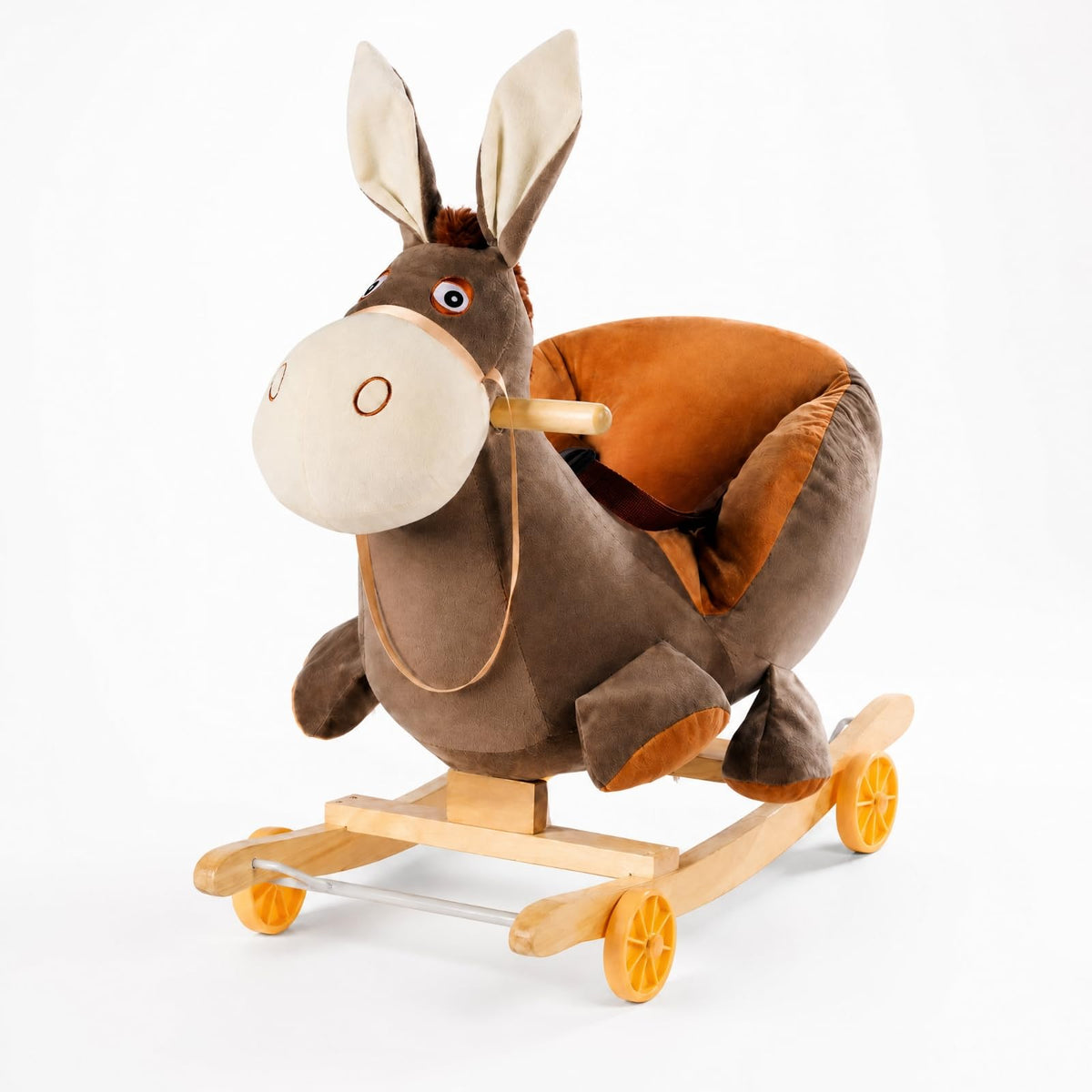 Soft Long-Eared Friend Rocking Toy Stuffed Animal Rocker with Wheels Motor Skill Developing Rocking Horse with Seat Belt for Young Children, Infants