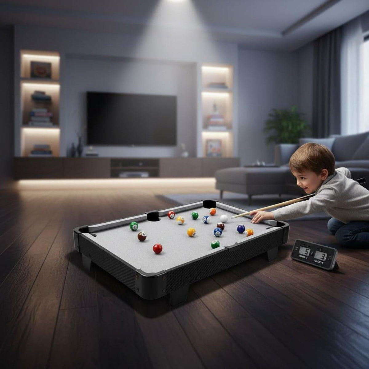 Children Billiards Game Compact Tabletop Pool Toy with Cue Ball Accessories and Sturdy Frame for Motor Skills and Social Interaction Suitable for Indoor Play Home Recreation