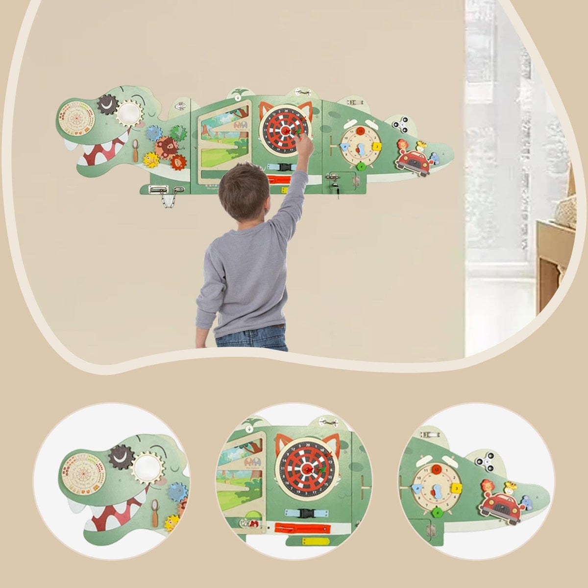 Menolana Wooden Activity Wall Busy Board Sensory Panel Kindergarten Interactive Play Board for Boys Girls Wall Mounted Toy Educational