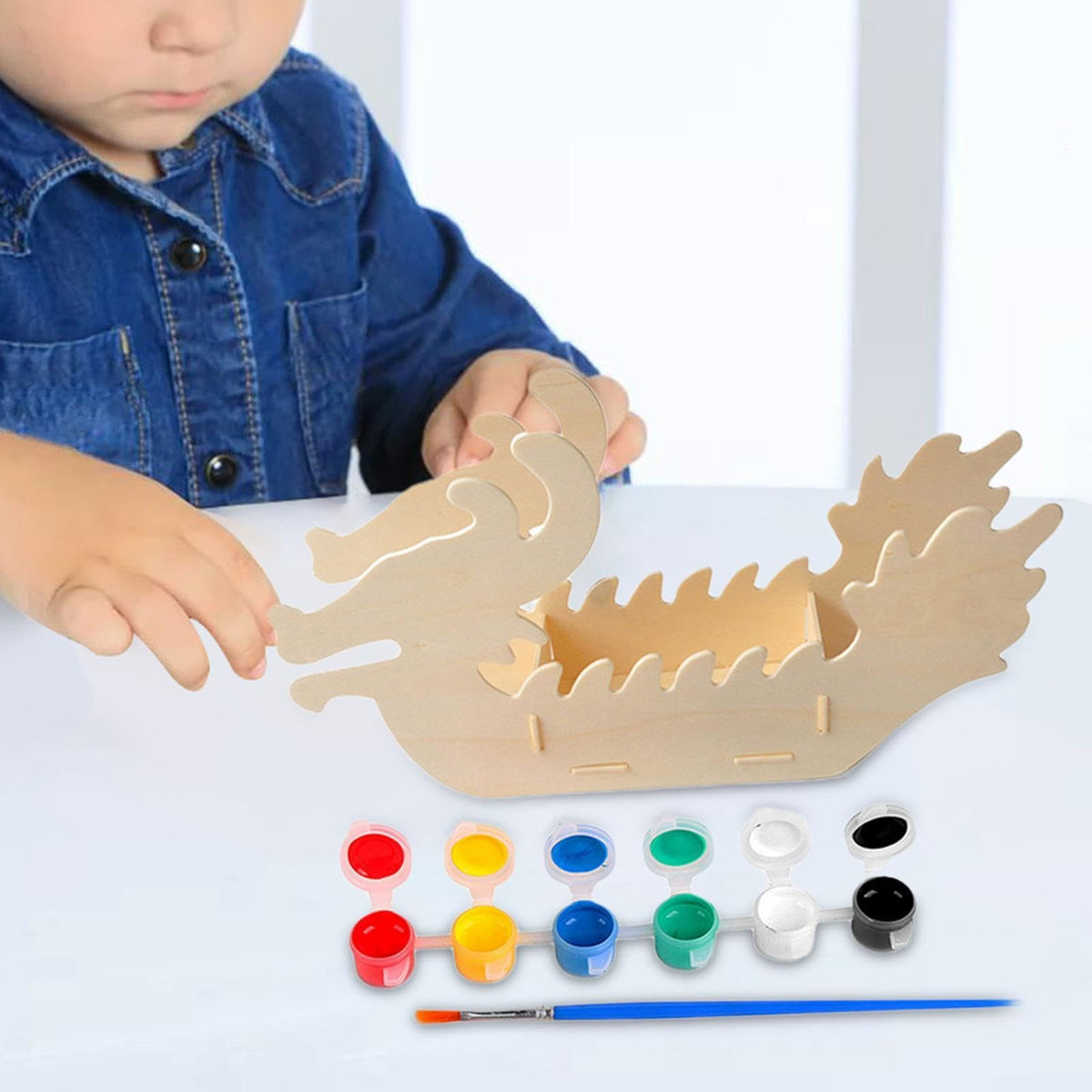 Wooden Dragon Model,Wooden Boat for Painting,Coloring,Doodle Drawing,Kids Handicraft Toy, Dragon Boat C