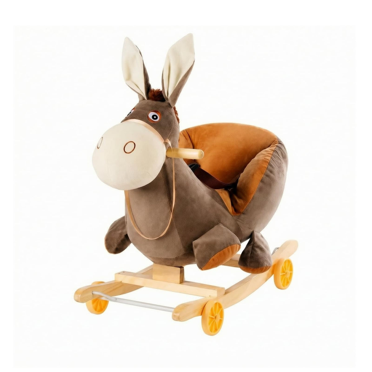 Soft Long-Eared Friend Rocking Toy Stuffed Animal Rocker with Wheels Motor Skill Developing Rocking Horse with Seat Belt for Young Children, Infants