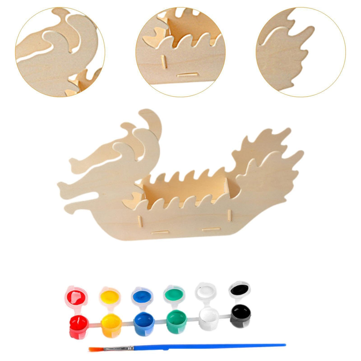 Wooden Dragon Model,Wooden Boat for Painting,Coloring,Doodle Drawing,Kids Handicraft Toy, Dragon Boat C