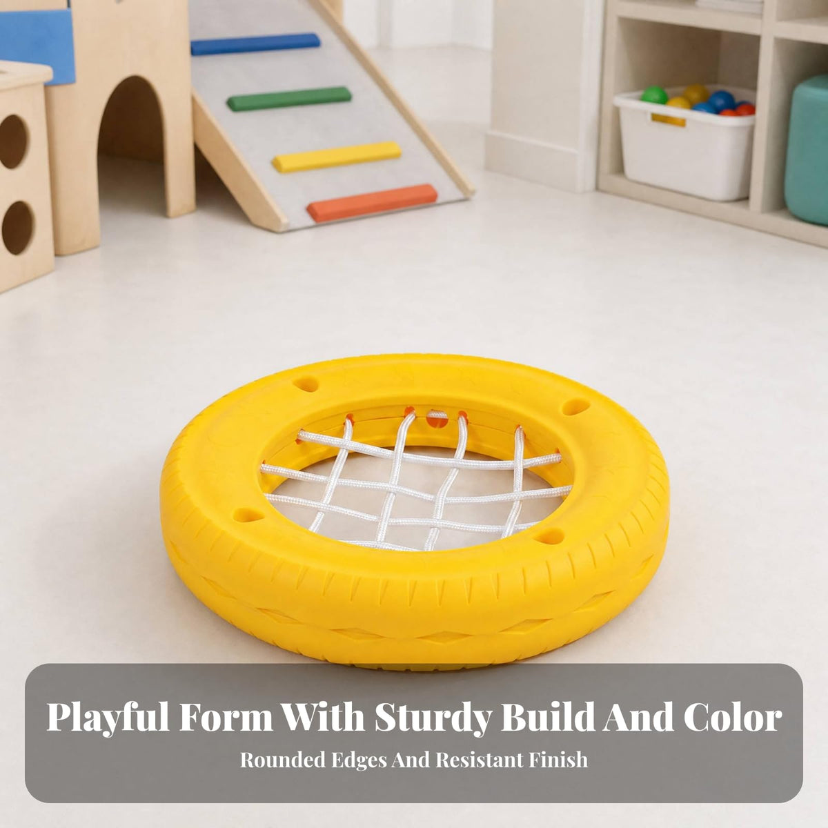 Tire Toy with Center Net Non Slip Balance Stepping Blocks Young Child Toys Kids, Young Children, Playgrounds, Green