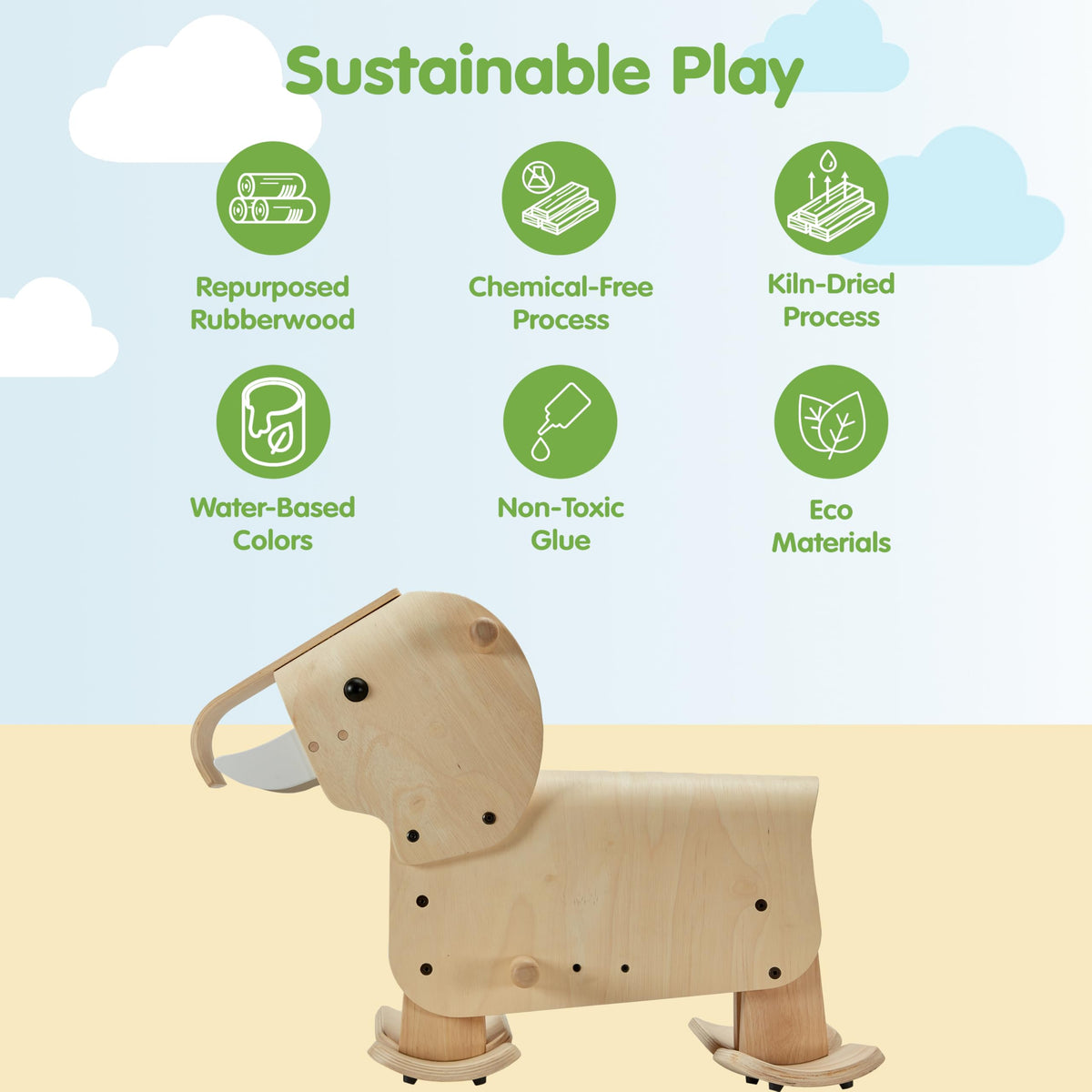 PlanToys® Wooden Walking Elephant Ride-On Toy for Toddlers Balance Kids