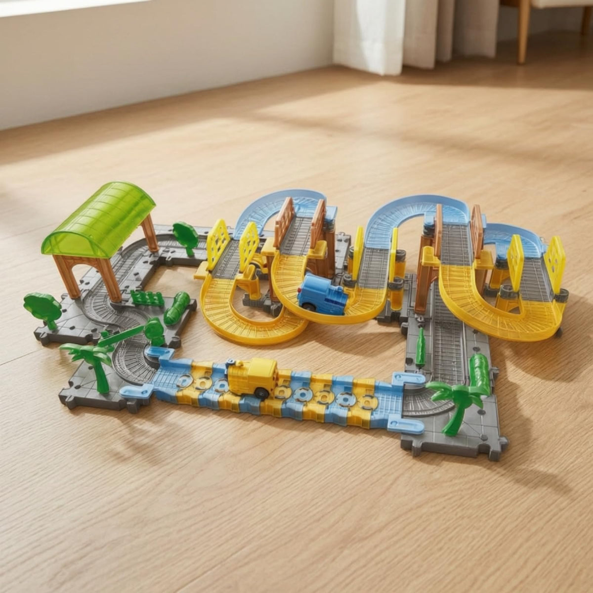 Powered Train Playset with Track Screen Electric Set Educational Railway Building Toy with Scenery for Imaginative Play