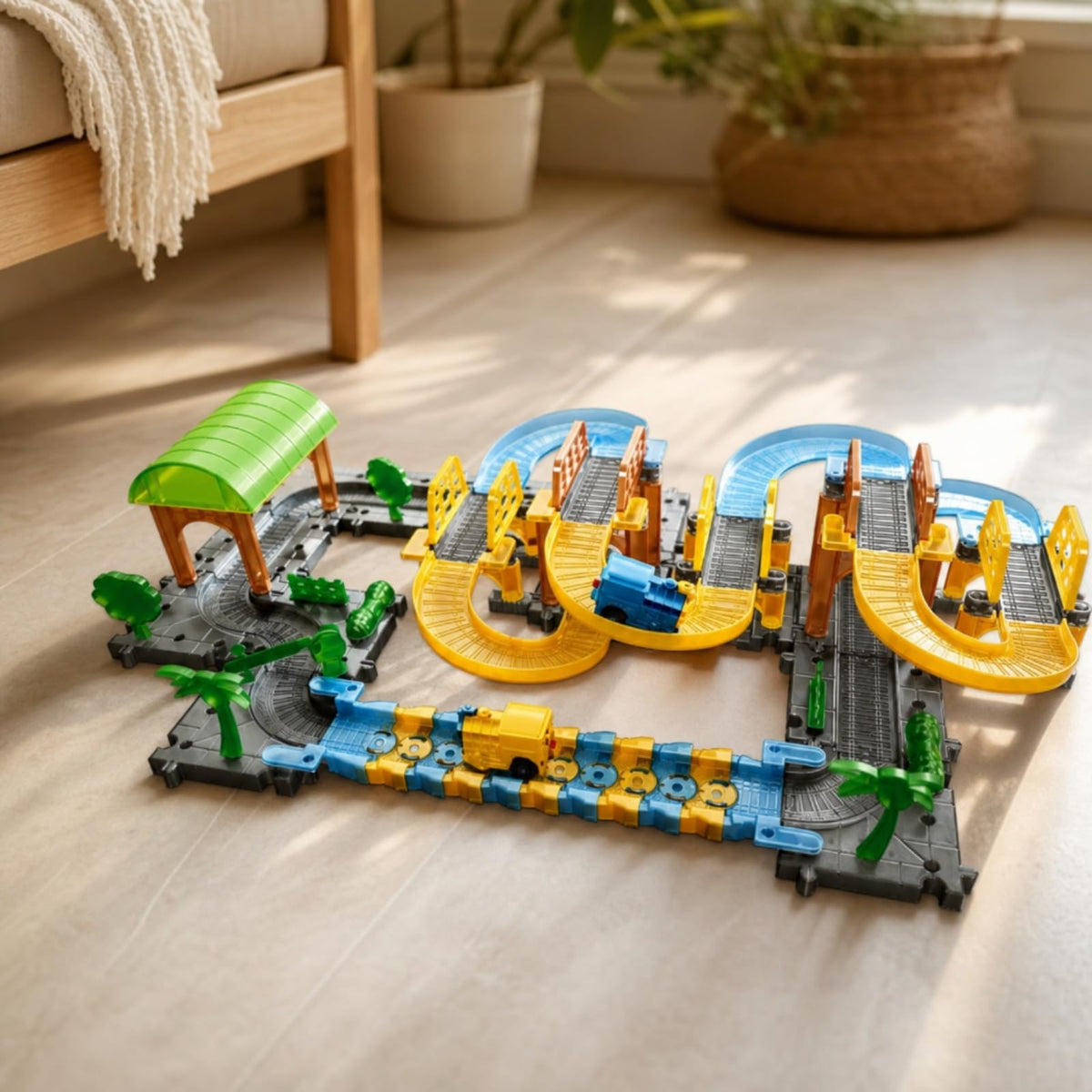 Amagogo Powered Train Playset with Track Reconfigurable Electric Set Interlocking Railway Building Toy with Scenery for Kids Ages 7-14