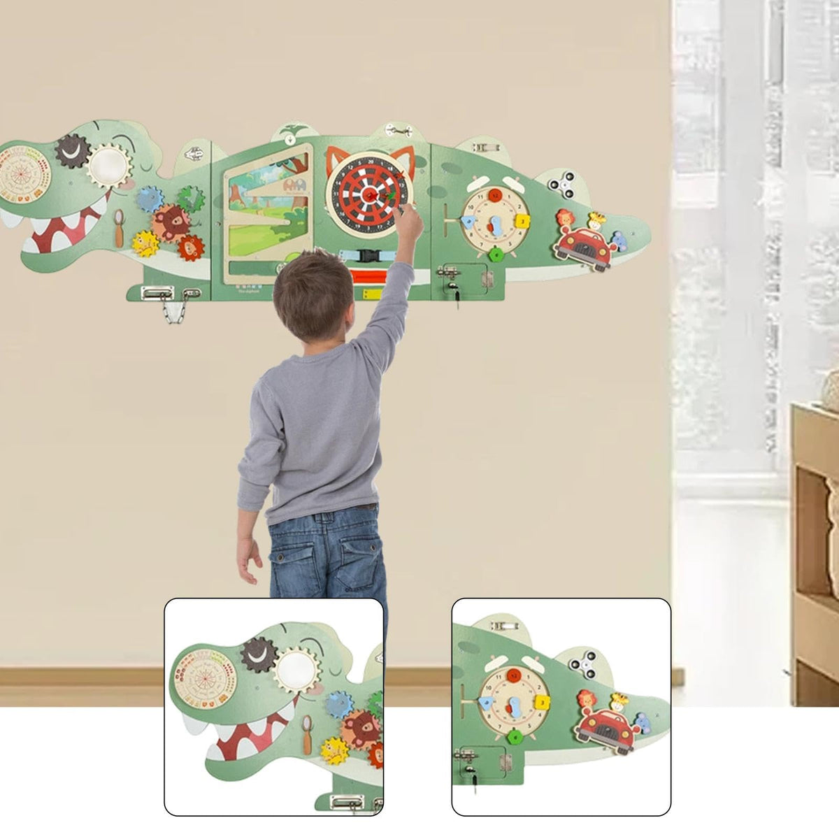 Menolana Wooden Activity Wall Busy Board Sensory Panel Kindergarten Interactive Play Board for Boys Girls Wall Mounted Toy Educational