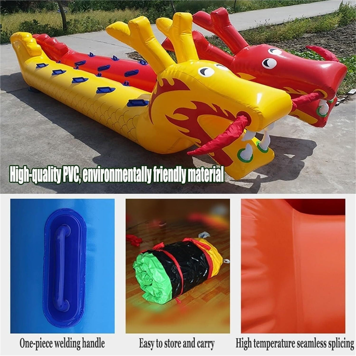 Outdoor Team Collaboration Day Inflatable Dragon Boat Physical Training Teamwork Toy 1 Set(Red,12 Seats)