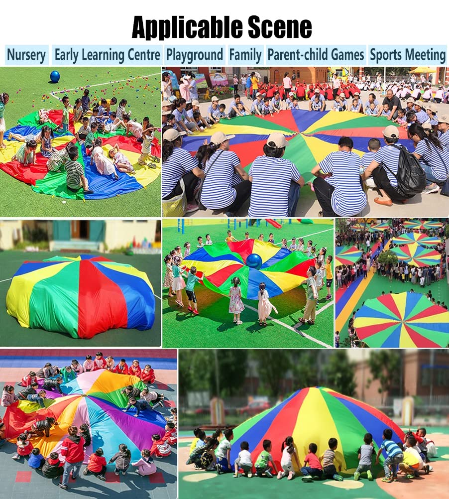 1-12M Kindergarten Rainbow Parachute Toy, Kids Balance Coordination Teamwork Game Gymnastics Parachute, Lightweight and Easy to Operate (Size : 12m/39.37ft)