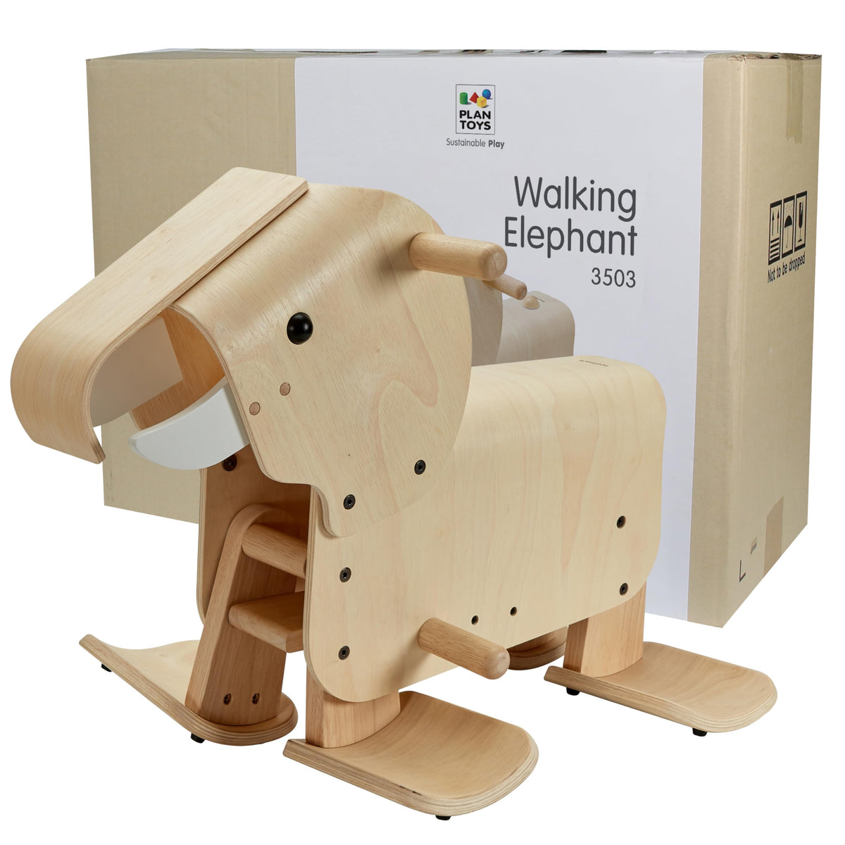 PlanToys® Wooden Walking Elephant Ride-On Toy for Toddlers Balance Kids