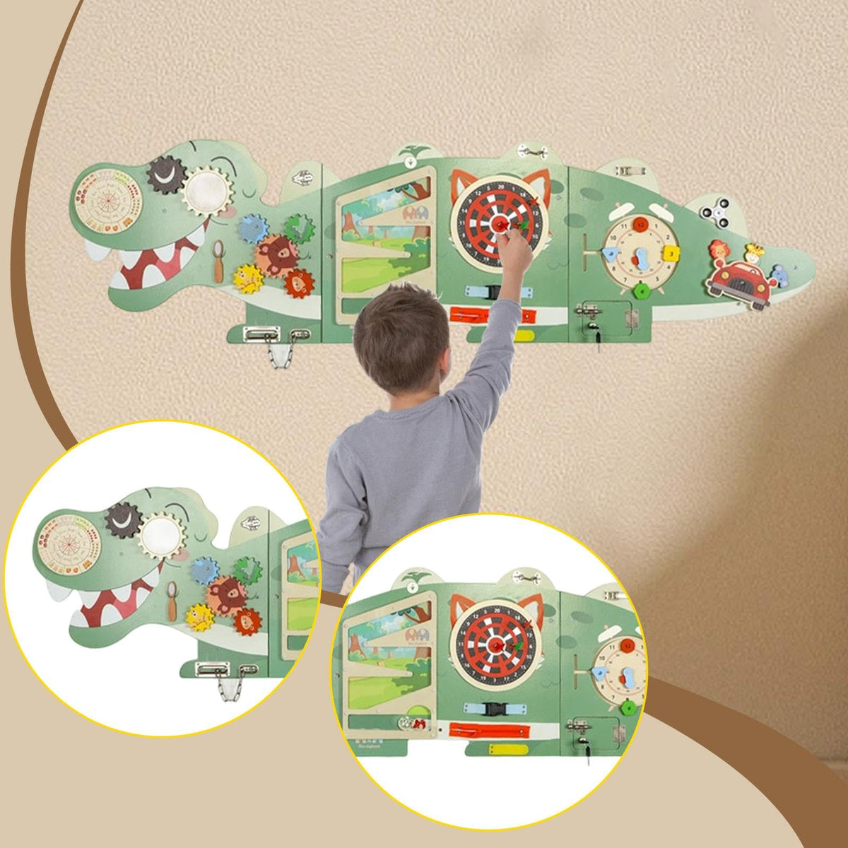 Menolana Wooden Activity Wall Busy Board Sensory Panel Kindergarten Interactive Play Board for Boys Girls Wall Mounted Toy Educational