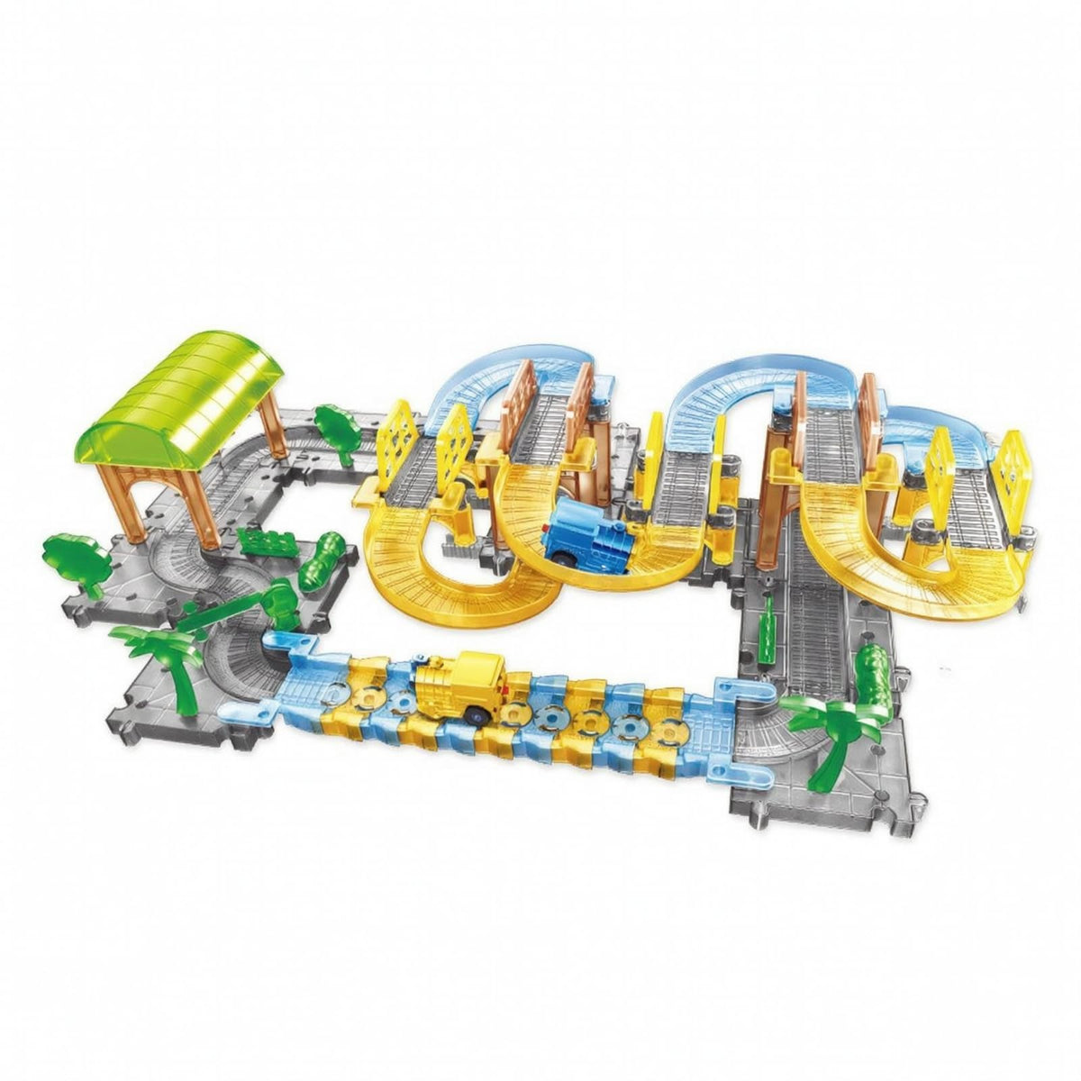 Powered Train Playset with Track Modular Electric Set Railway Building Toy with Scenery for Kids Ages 7-14