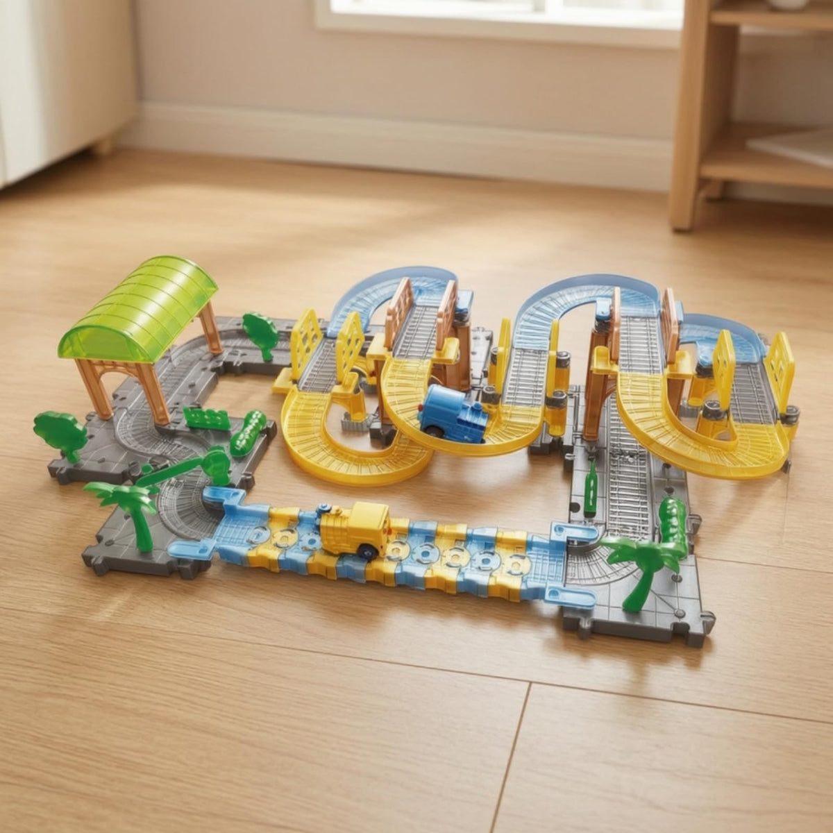 Powered Train Playset with Track Modular Electric Set Railway Building Toy with Scenery for Kids Ages 7-14