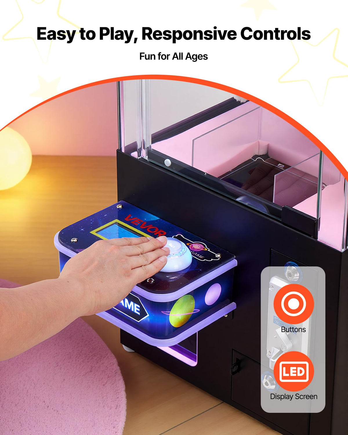VEVOR Claw Crane Machine, Medium-Sized Arcade Game Machine with Light & Sound, Adjustable Difficulty, Precise Toy Candy Grabber Prize Dispenser Vending Toy, for Commercial Home Cinema, Black Purple