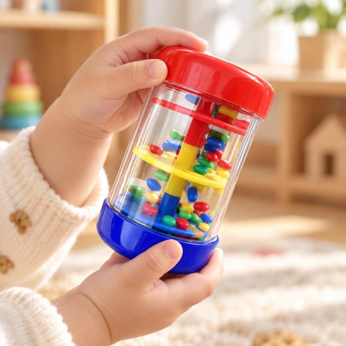 Rainfall Tube Child-Friendly Rain with Internal Beads Transparent Early-Learning Audiovisual Toy for Children, Young Children, Quiet Time, 9CM