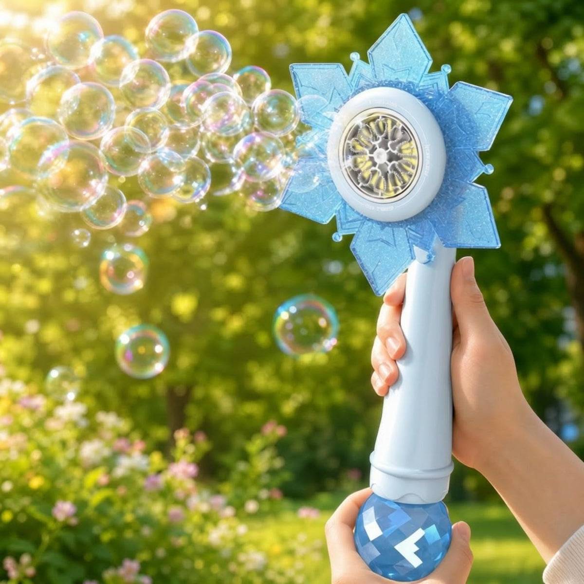 Automatic Handheld Bubble Lightweight Snowflake-Shaped Bubble Leak-Resistant Toy for Kids, Birthday Parties, Blue
