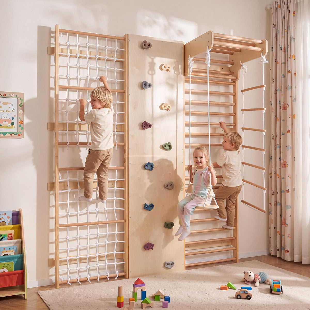 OLAKIDS Toddler Climbing Toys Indoor, 6 in 1 Swedish Ladder Wall Gym Kids