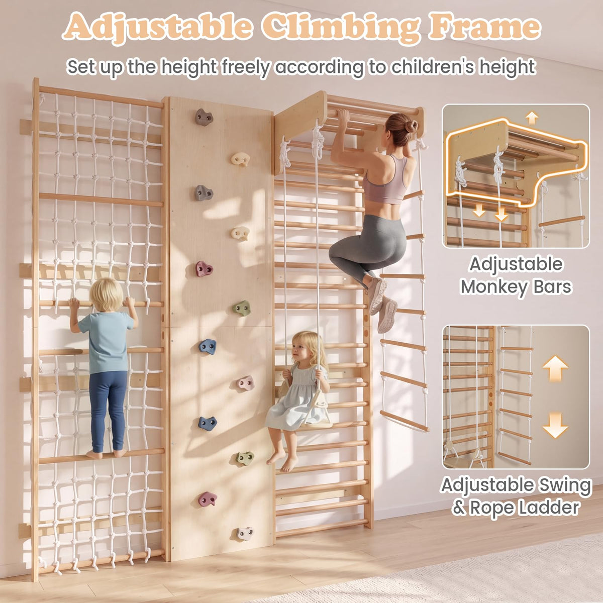 OLAKIDS Toddler Climbing Toys Indoor, 6 in 1 Swedish Ladder Wall Gym Kids