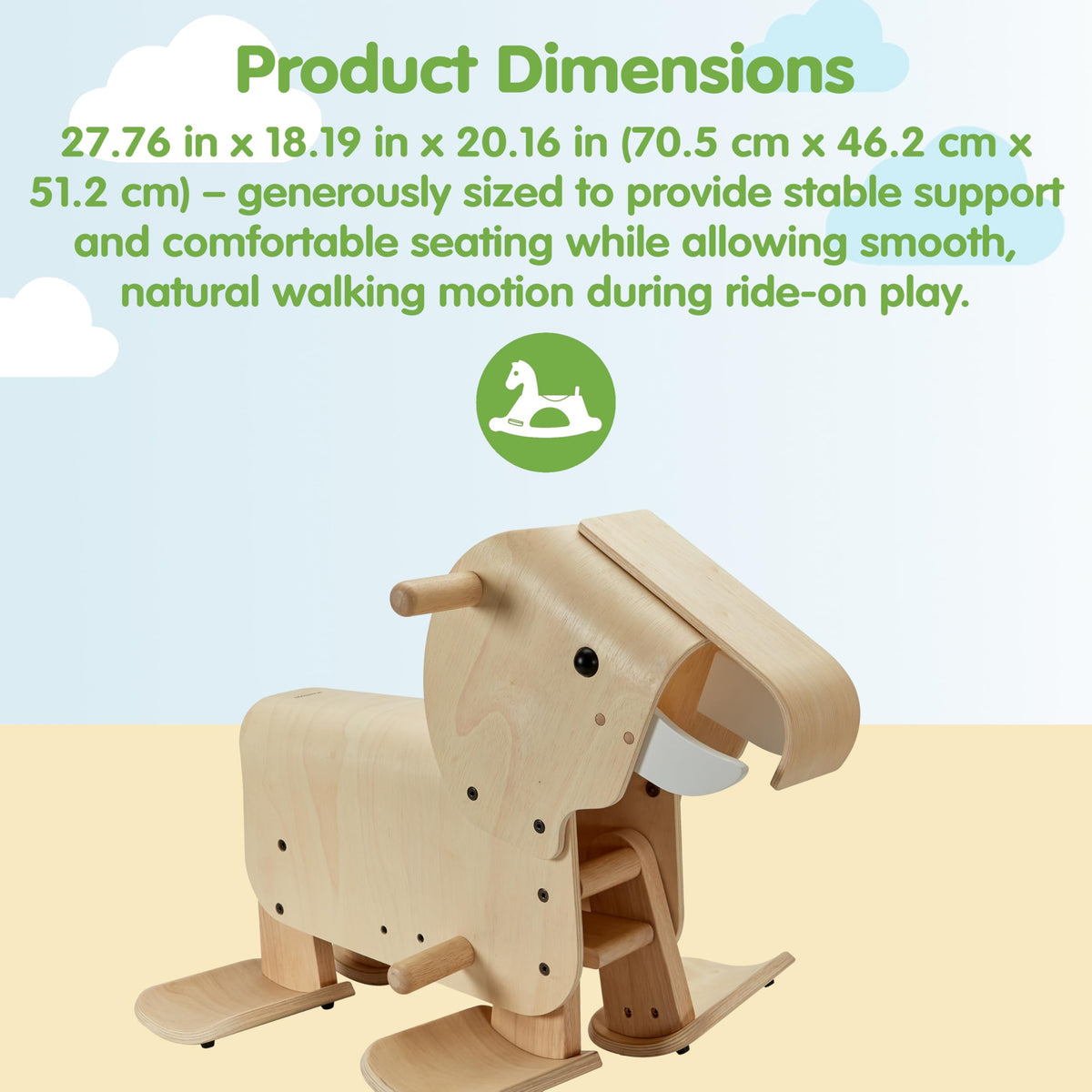 PlanToys® Wooden Walking Elephant Ride-On Toy for Toddlers Balance Kids