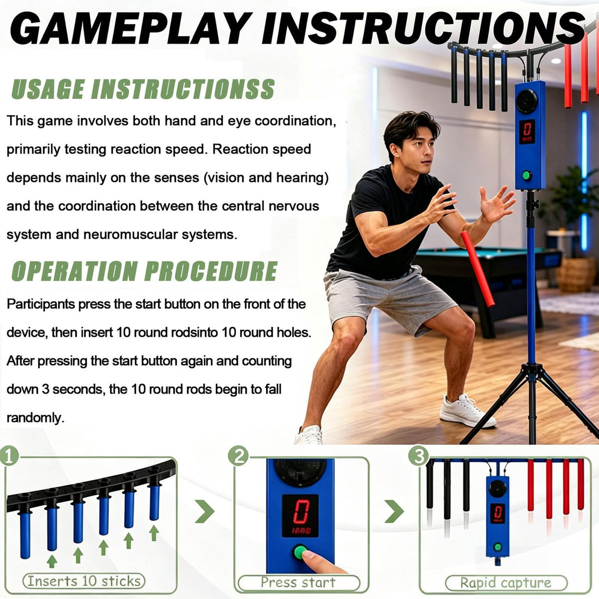 Hand Eye Coordination Training Stick Machine Yellow