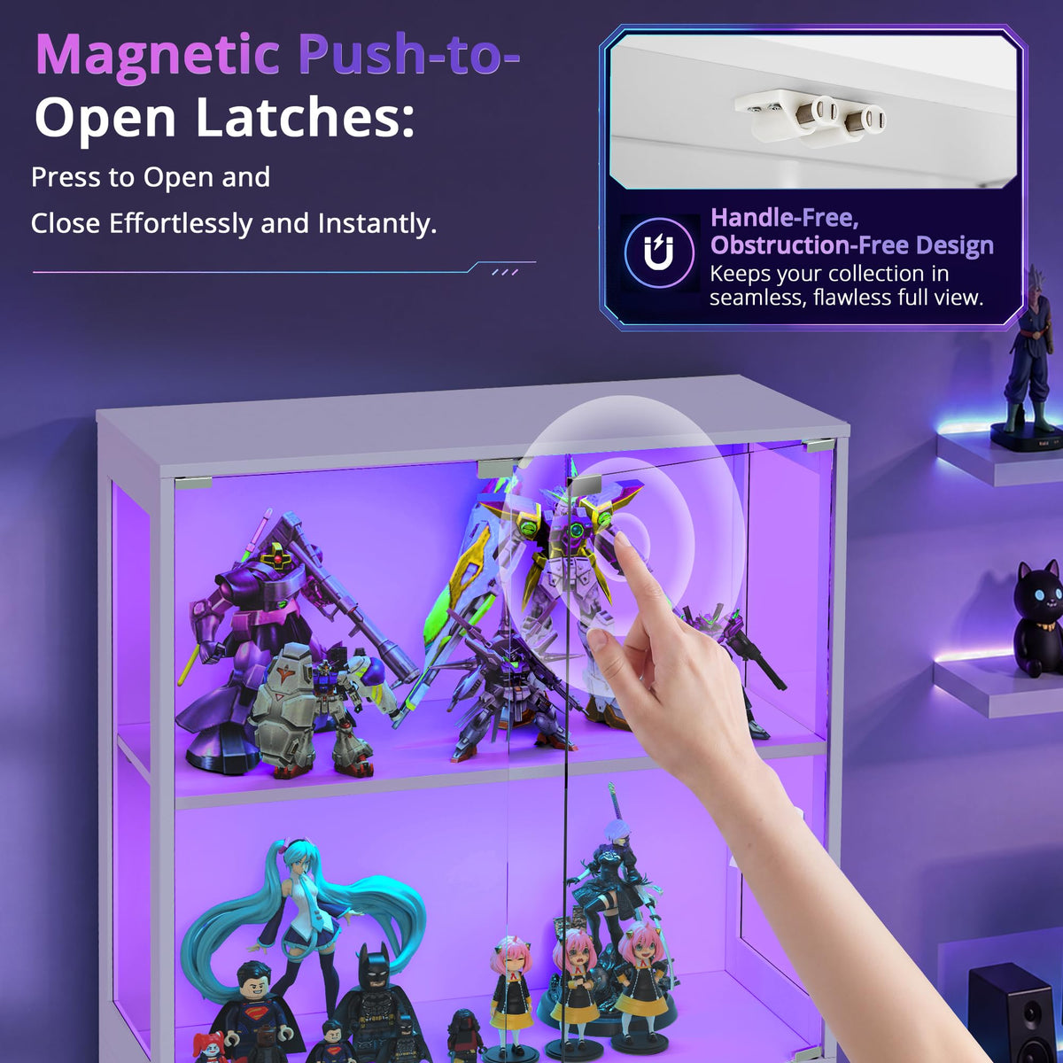 Single Door Glass Display Cabinet White with RGB LED Lighting, Curio Showcase for Collectibles Toys Decor (W80xD35.5xH165cm)