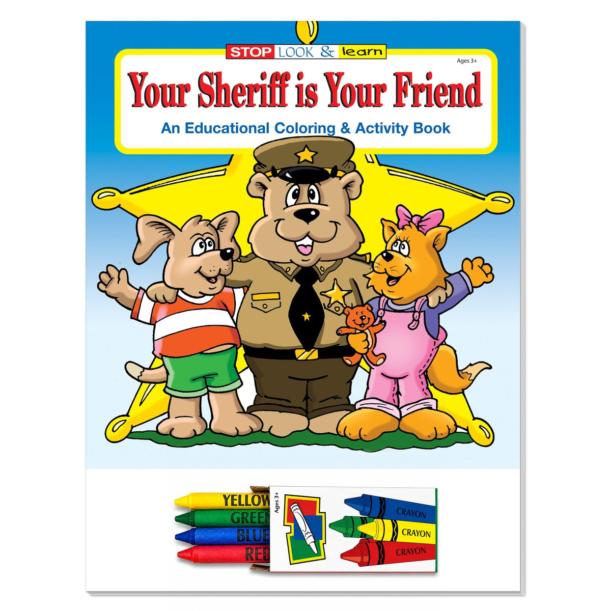 ZOCO – The Sheriff is Your Friend – Custom Educational Coloring Books (250 Bulk Pack, With Crayons) – Promotional Police Toys, Activities for Kids