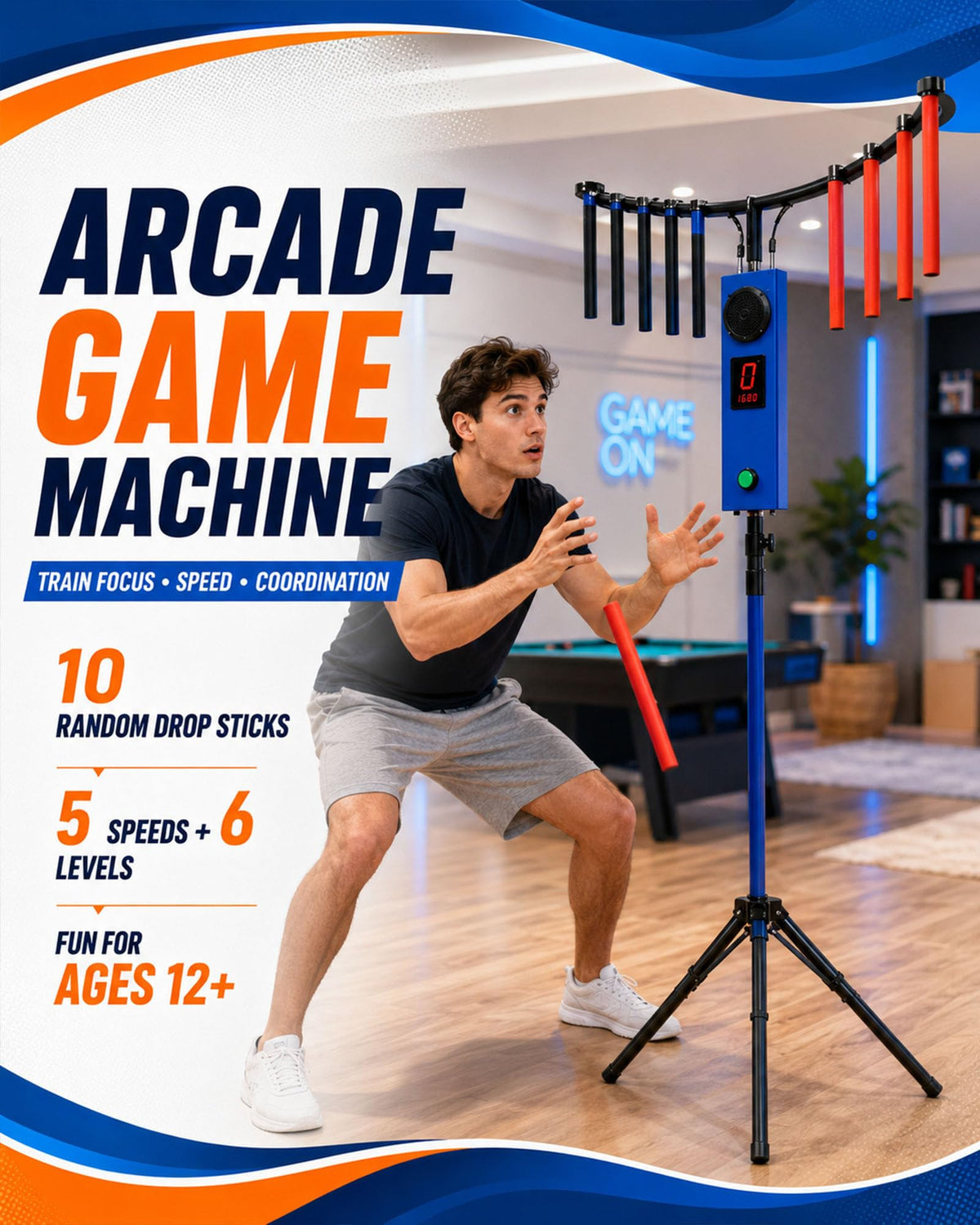 Hand Eye Coordination Training Catching Stick Arcade Machine