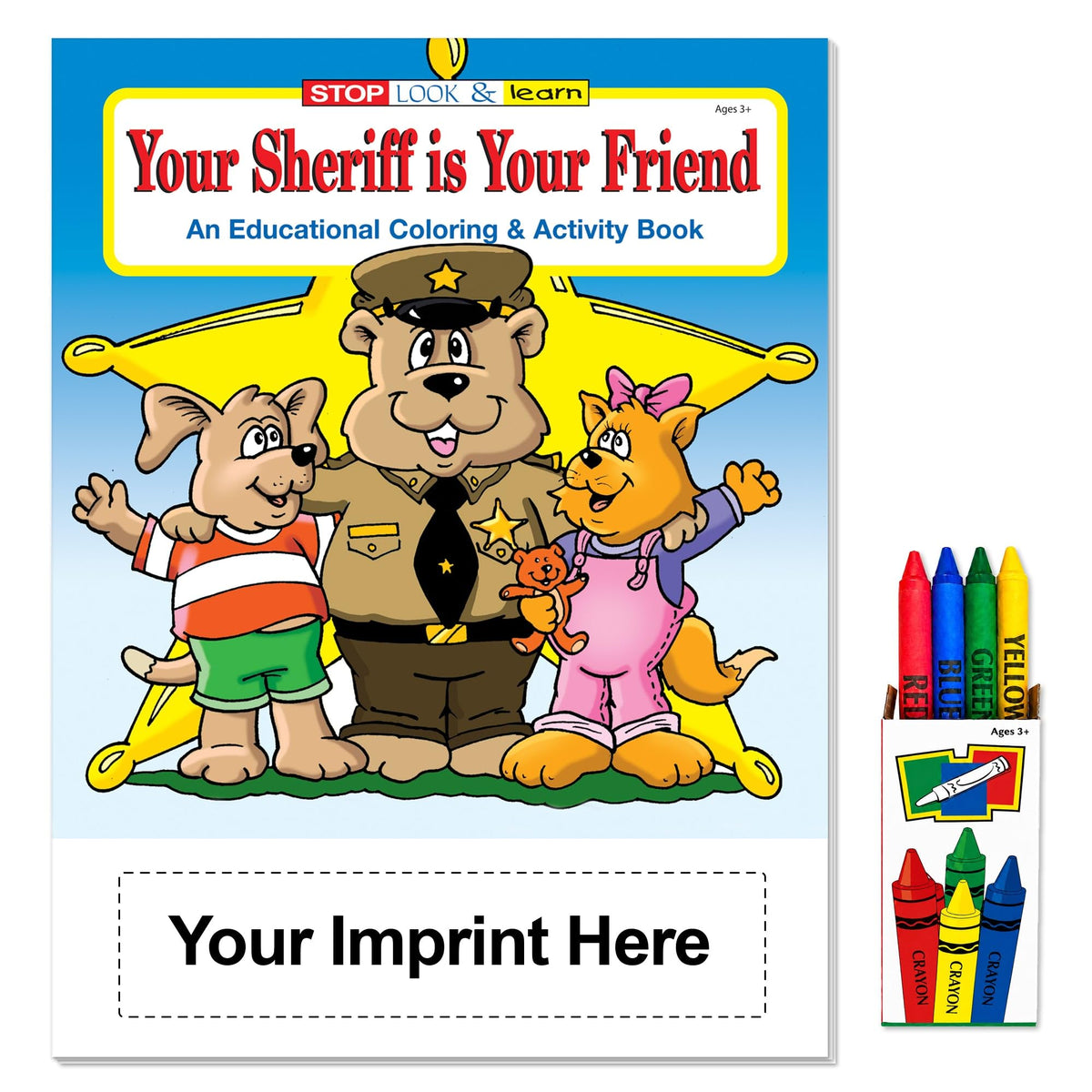 ZOCO – The Sheriff is Your Friend – Custom Educational Coloring Books (250 Bulk Pack, With Crayons) – Promotional Police Toys, Activities for Kids